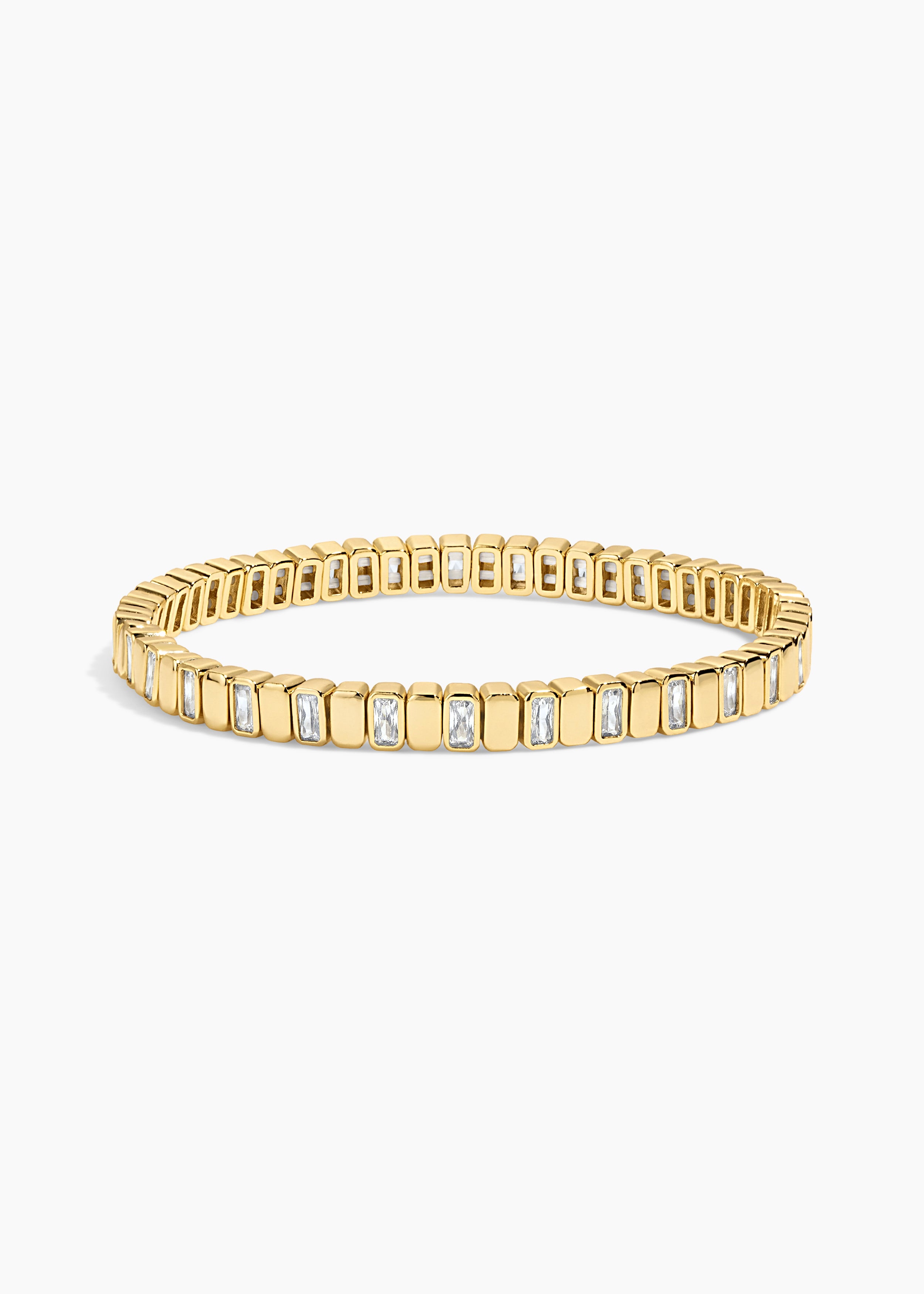 Total Eclipse Bracelet, gold bracelet of ribbed links alternating with baguette crystals