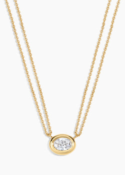 Aspen Necklace, gold double chain necklace with a bezel-set oval crystal