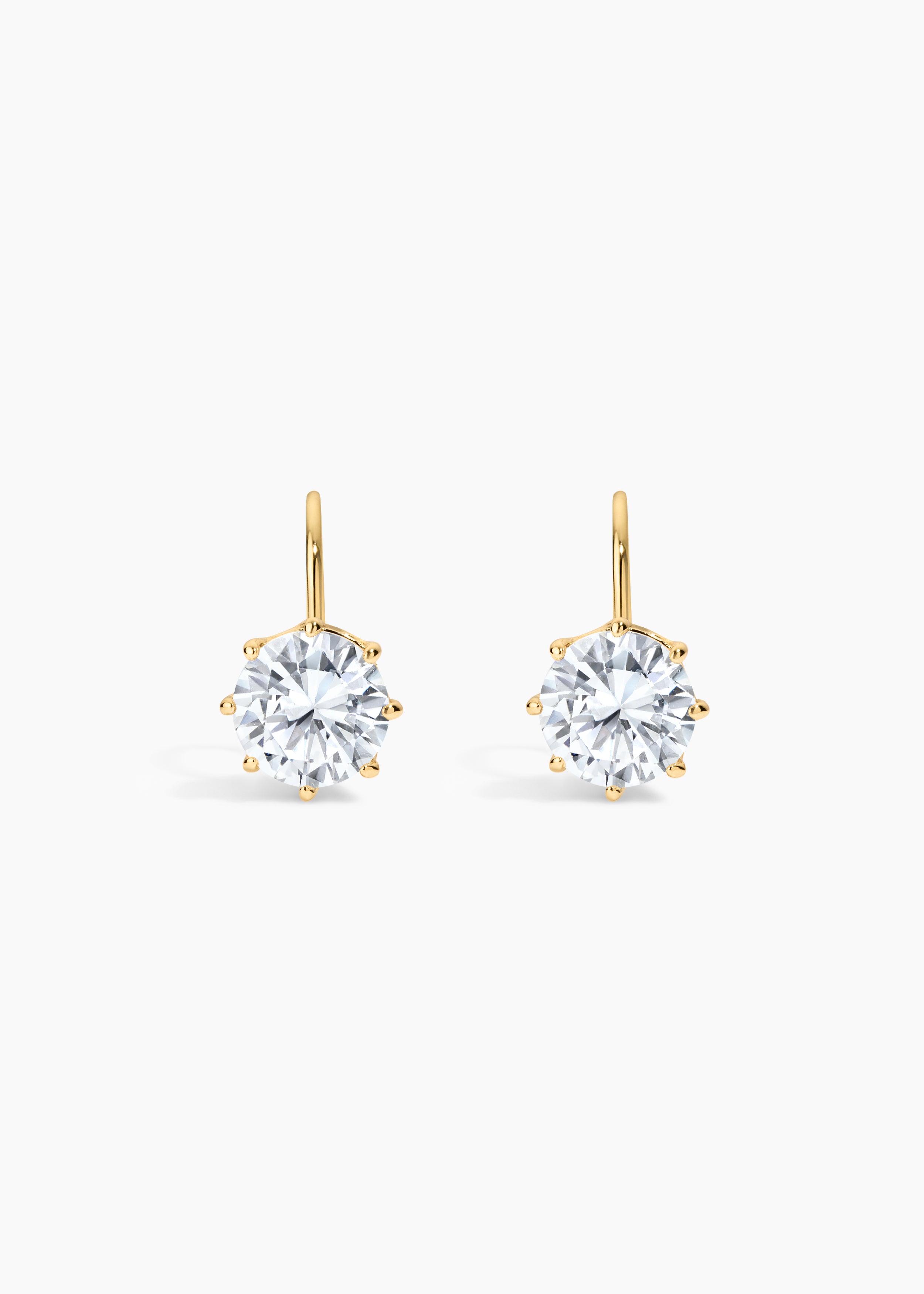 Bentley XL Earrings, gold drop earrings with a large prong-set round crystal