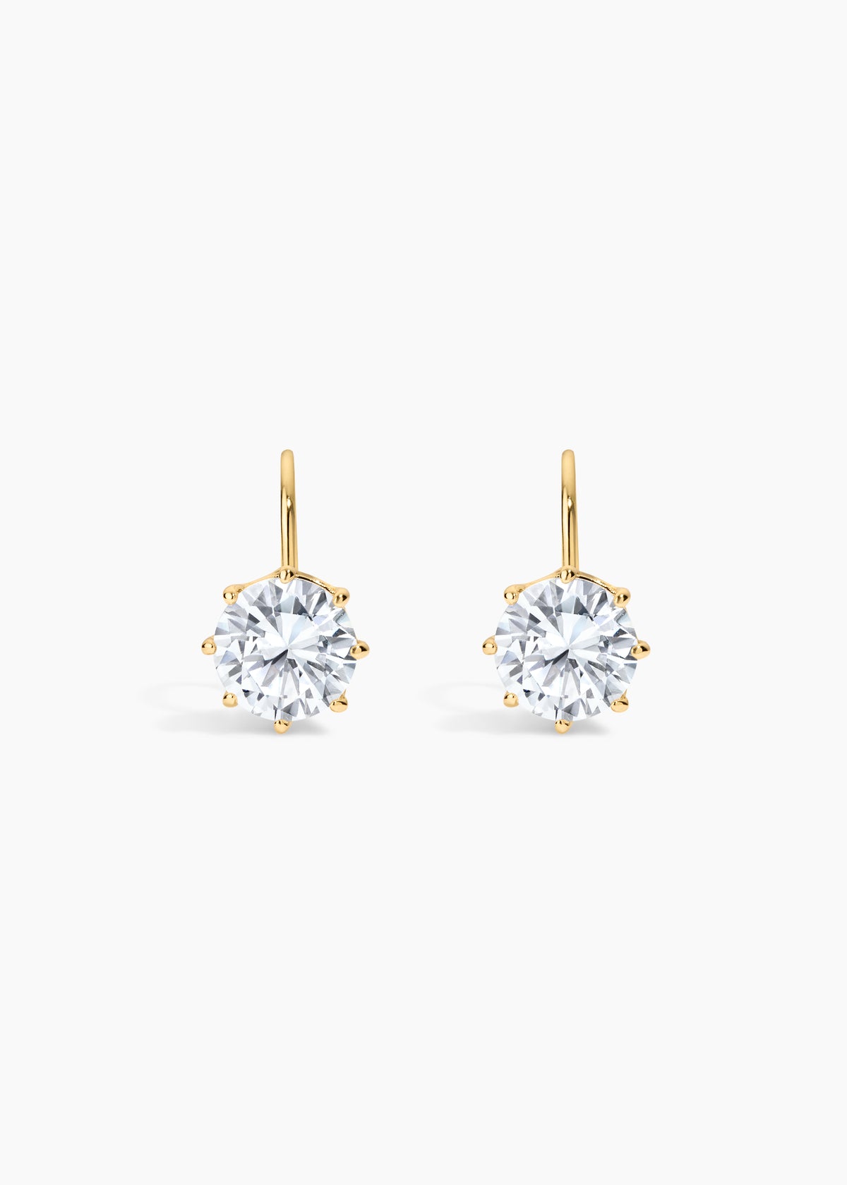 Bentley XL Earrings, gold drop earrings with a large prong-set round crystal