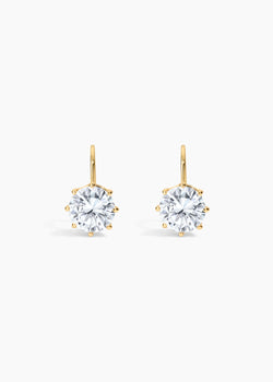Bentley XL Earrings, gold drop earrings with a large prong-set round crystal