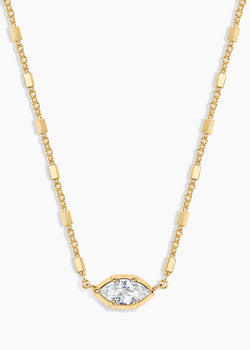 Cinema Necklace, gold bar station chain necklace with a sideways bezel-set marquise crystal