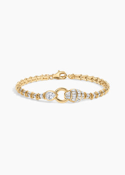 Cobra Bracelet, gold crystal chain bracelet with an oval link center and baguette crystals