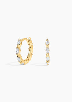 Colette Hoops, gold huggie hoops set with marquise crystals