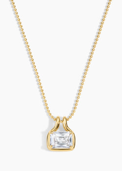 Dawson Necklace, gold chain necklace with a bezel-set emerald-cut crystal pendant