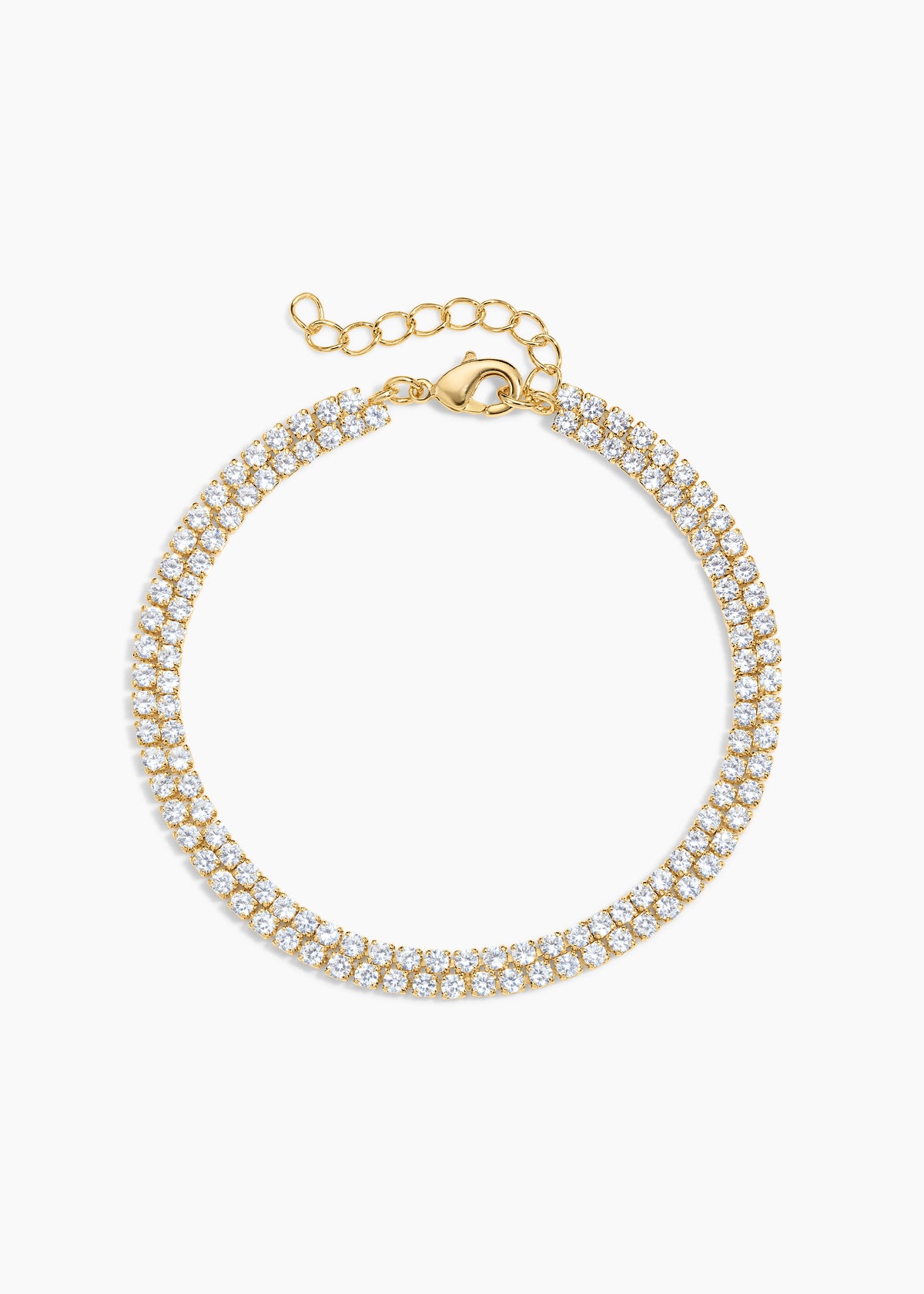 Kent Bracelet, gold double row crystal tennis bracelet with an extender