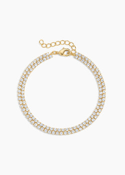 Kent Bracelet, gold double row crystal tennis bracelet with an extender