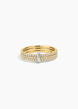 Monte Carlo Ring, gold triple pave crystal band with a silver bar accent