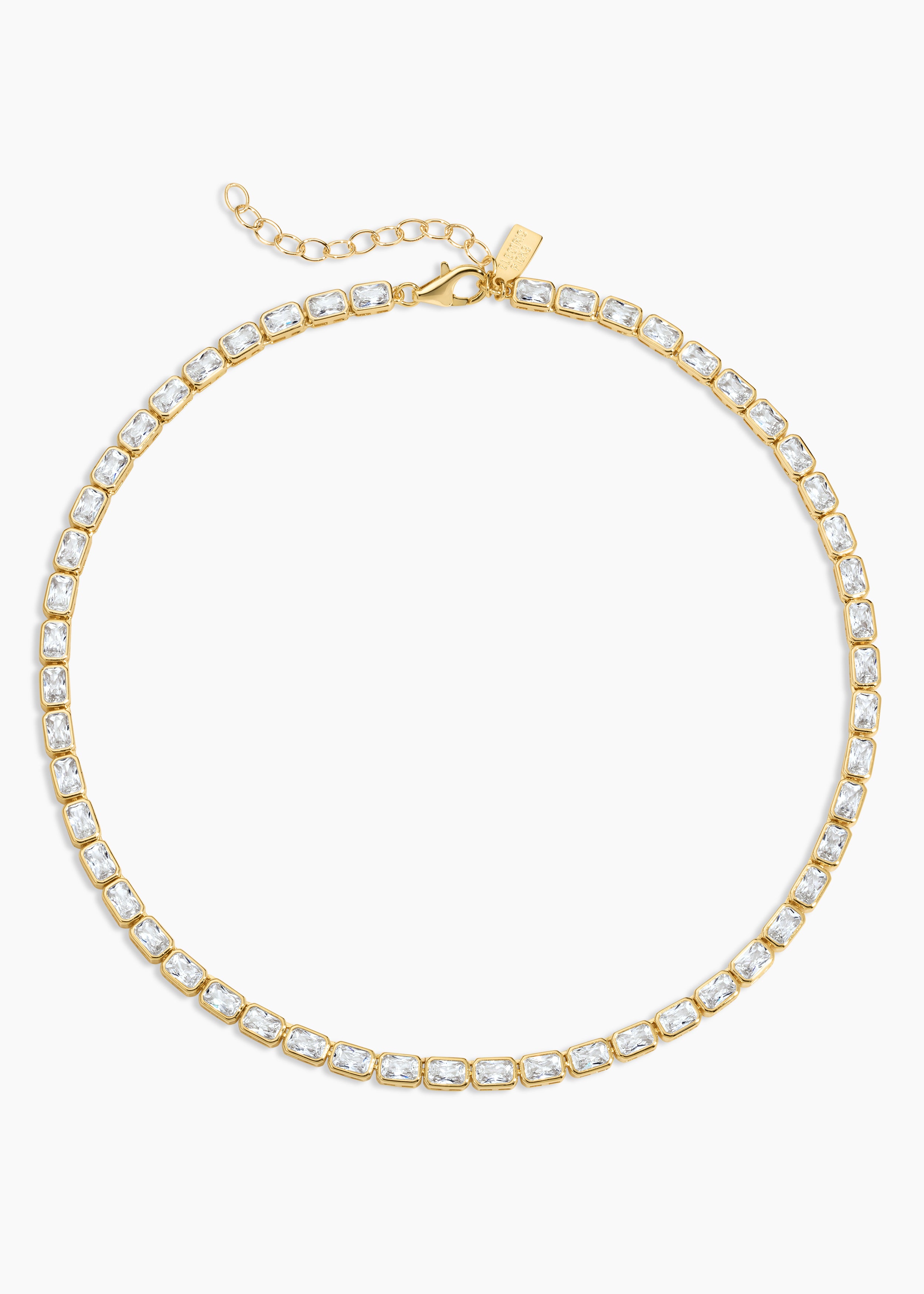 Prescott Necklace, gold tennis necklace with oval crystals and an extender chain