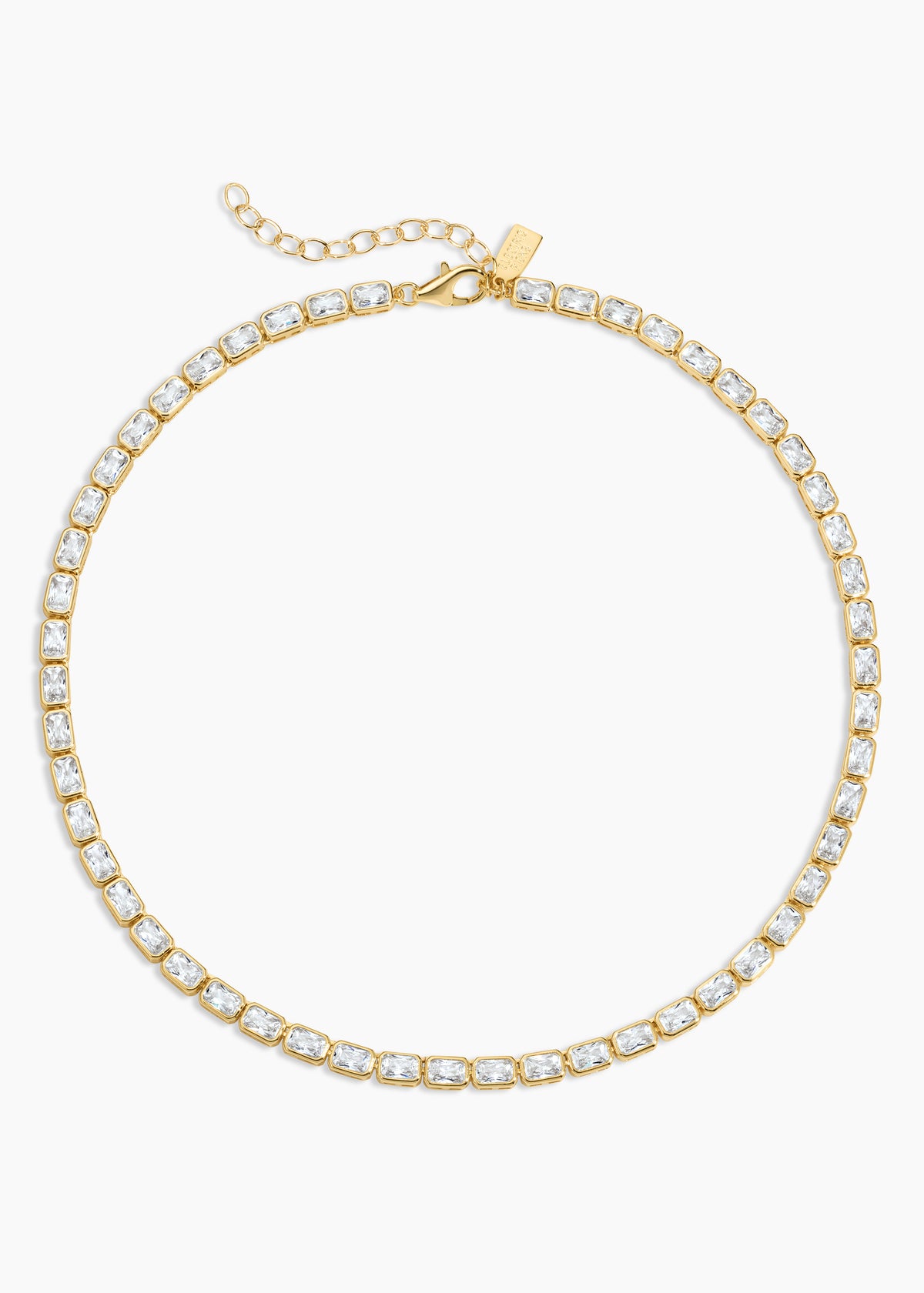 Prescott Necklace, gold tennis necklace with oval crystals and an extender chain