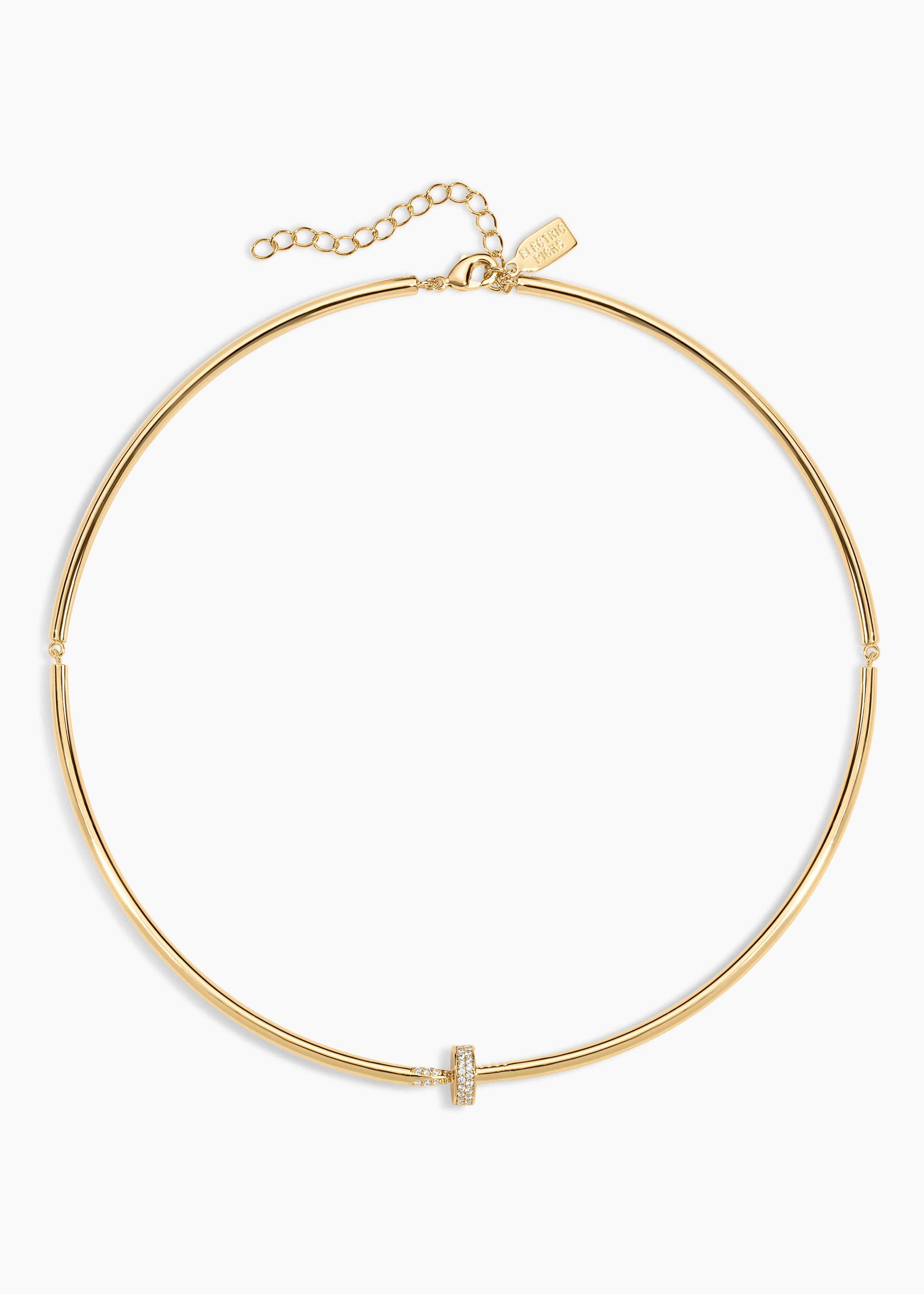 Nailed it Necklace, thin gold wire collar necklace with a small crystal accent and extender chain