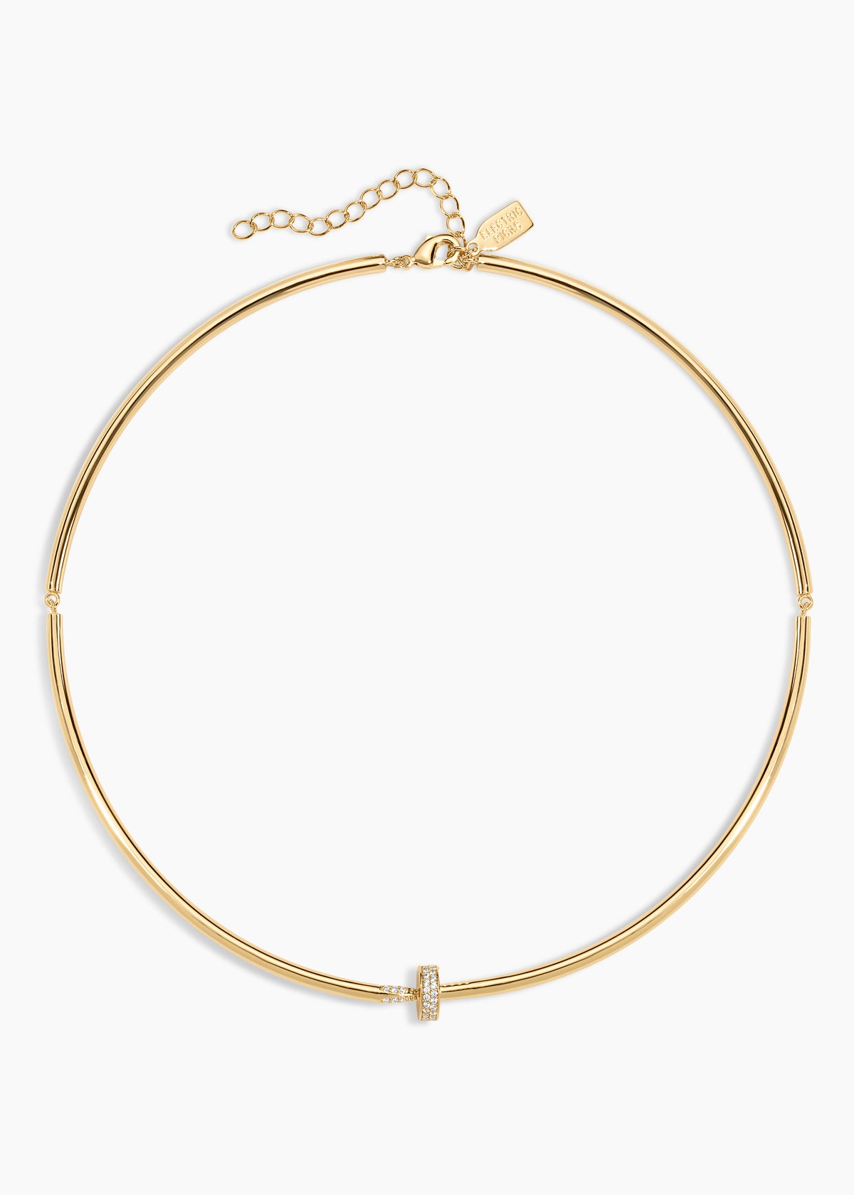 Nailed it Necklace, thin gold wire collar necklace with a small crystal accent and extender chain
