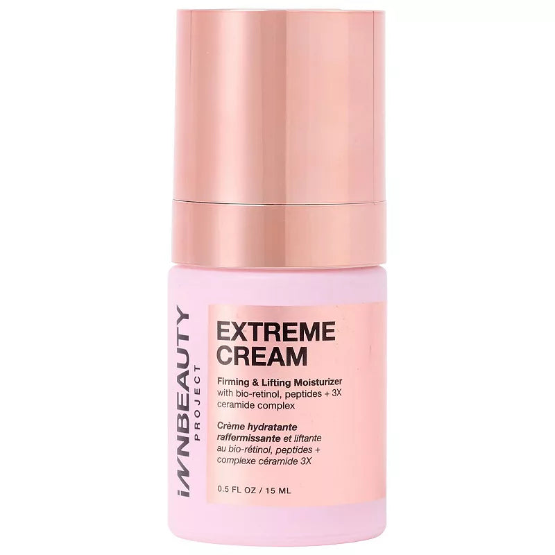 iNNBEAUTY Extreme Cream- GWP, pink pump bottle labeled Innbeauty Project Extreme Cream Firming and Lifting Moisturizer